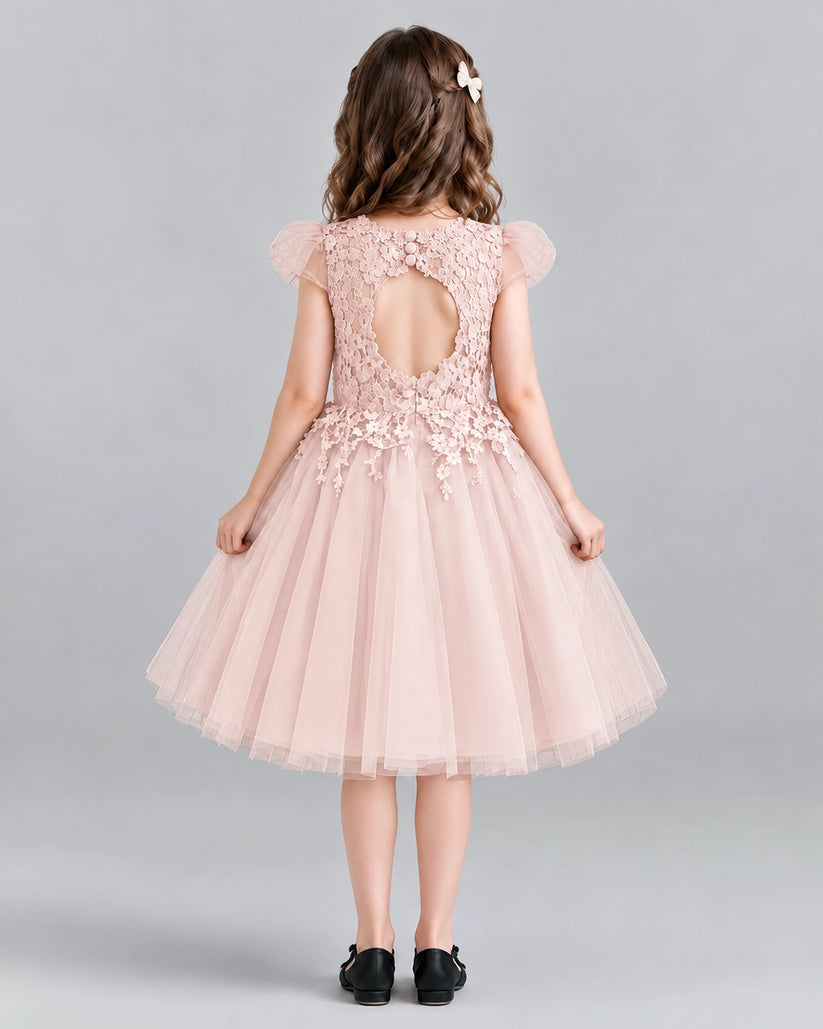 Blush Pink Ball Gown Girls Formal Dresses Back