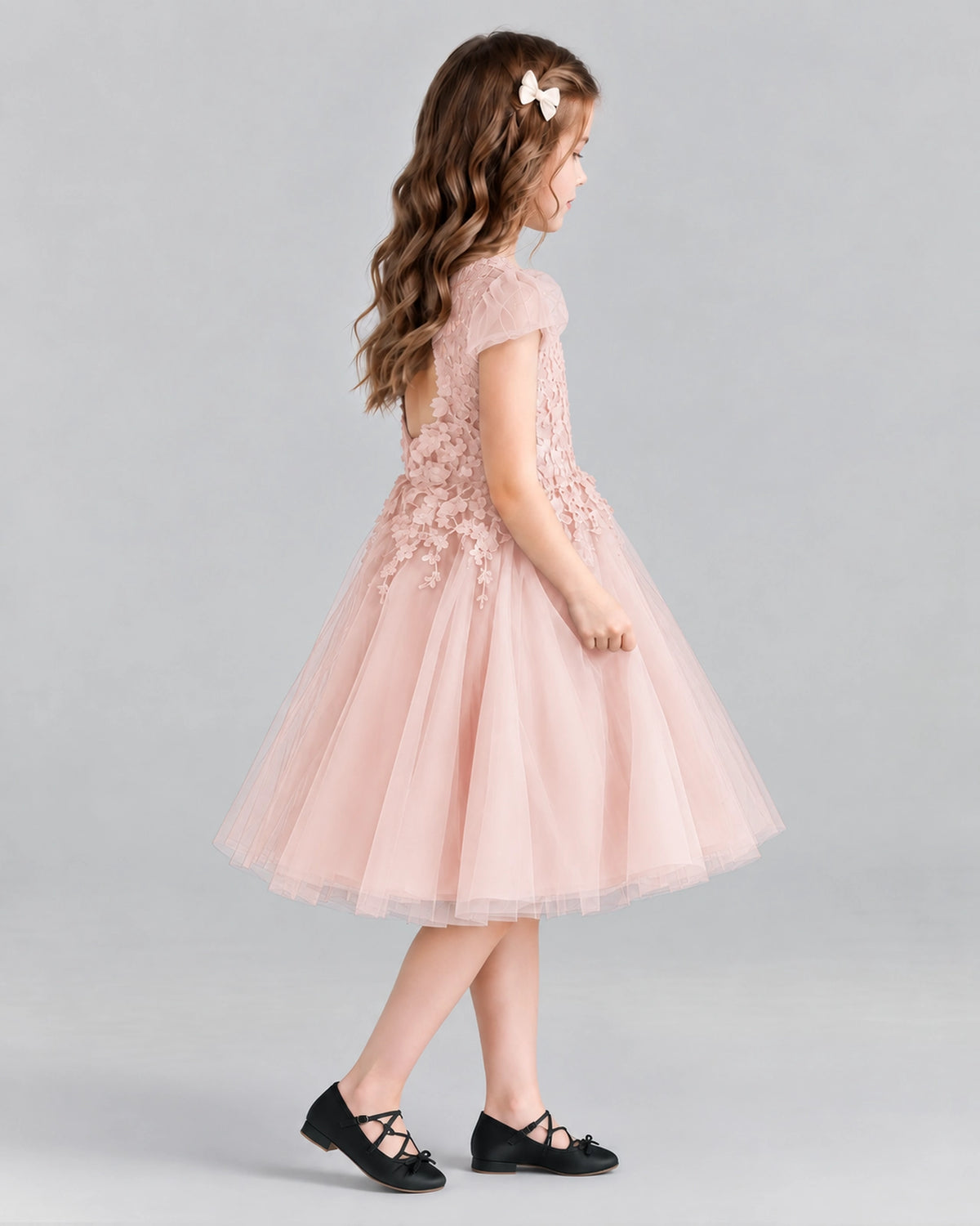 Blush Pink Ball Gown Girls Formal Dresses Side