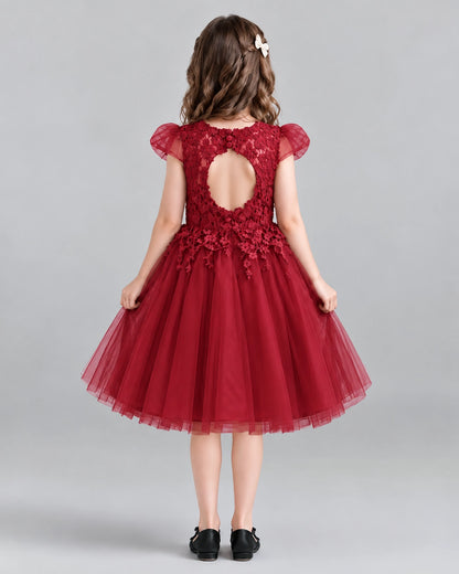 Burgundy Ball Gown Girls Formal Dresses Back