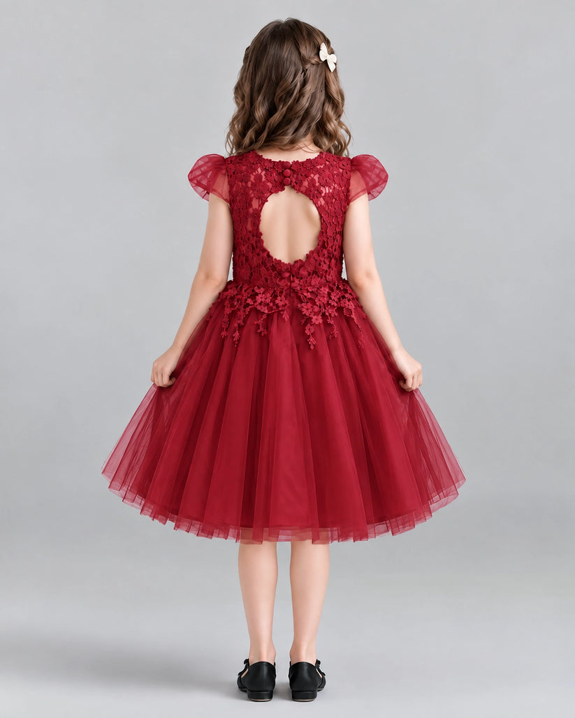 Burgundy Ball Gown Girls Formal Dresses Back