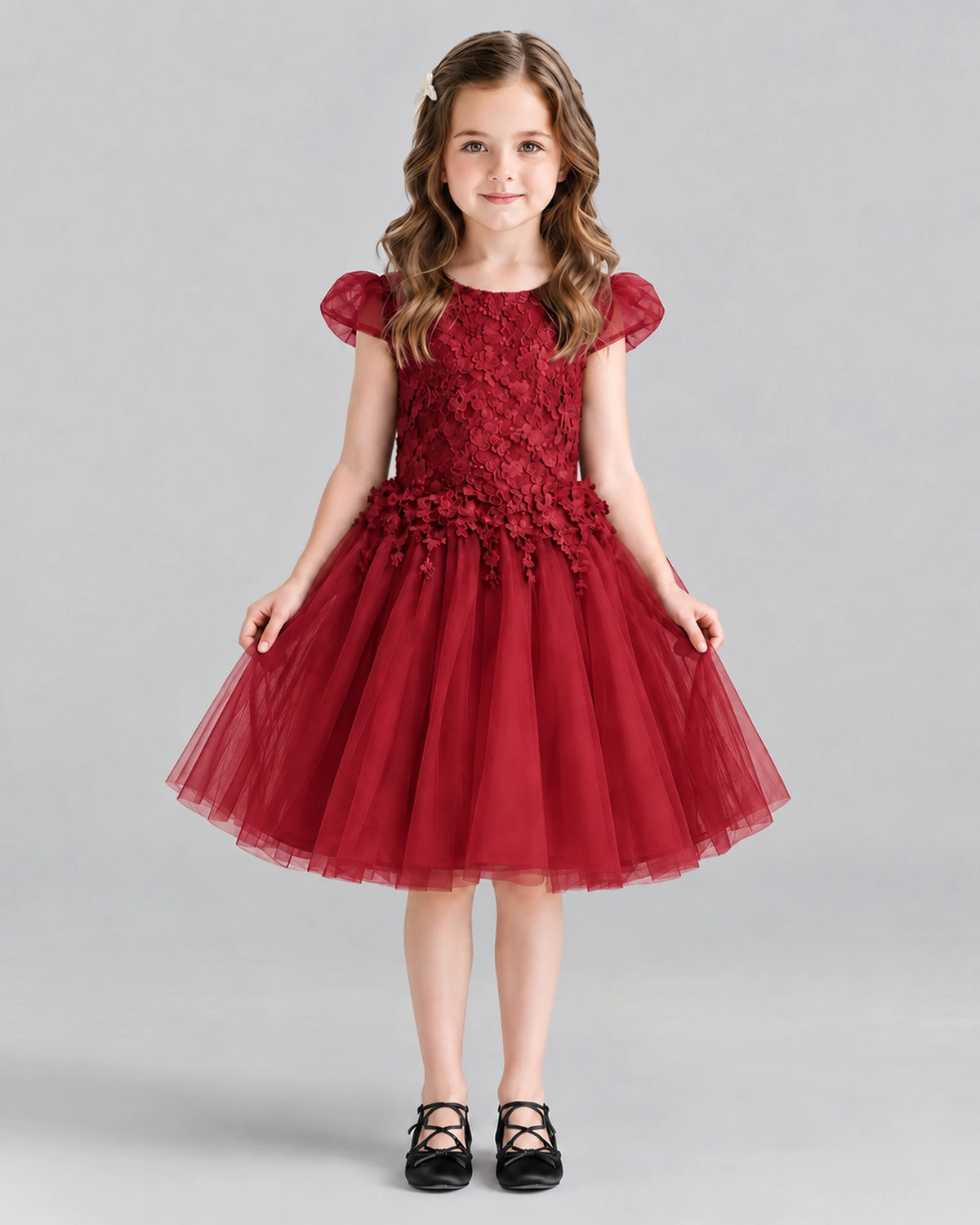 Burgundy Ball Gown Girls Formal Dresses Front