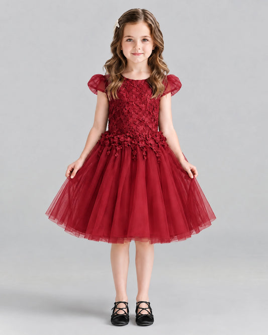 Burgundy Ball Gown Girls Formal Dresses Front