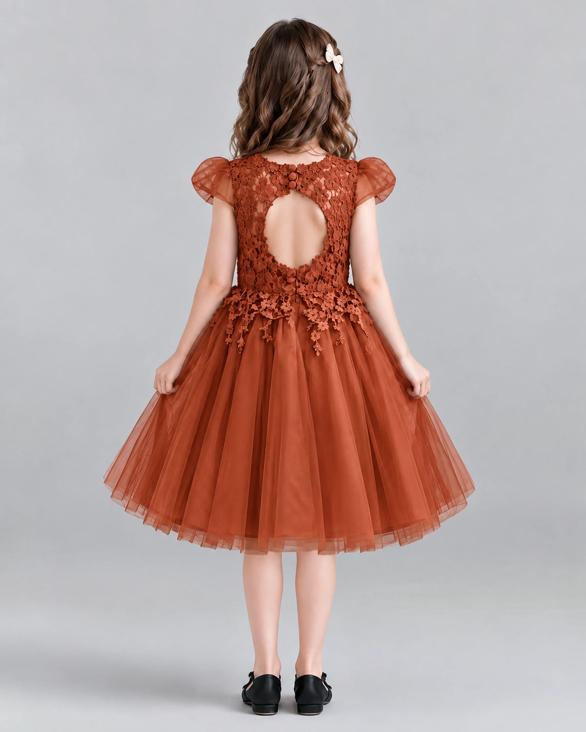 Burnt Orange Ball Gown Girls Formal Dresses Back