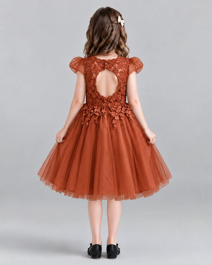 Burnt Orange Ball Gown Girls Formal Dresses Back
