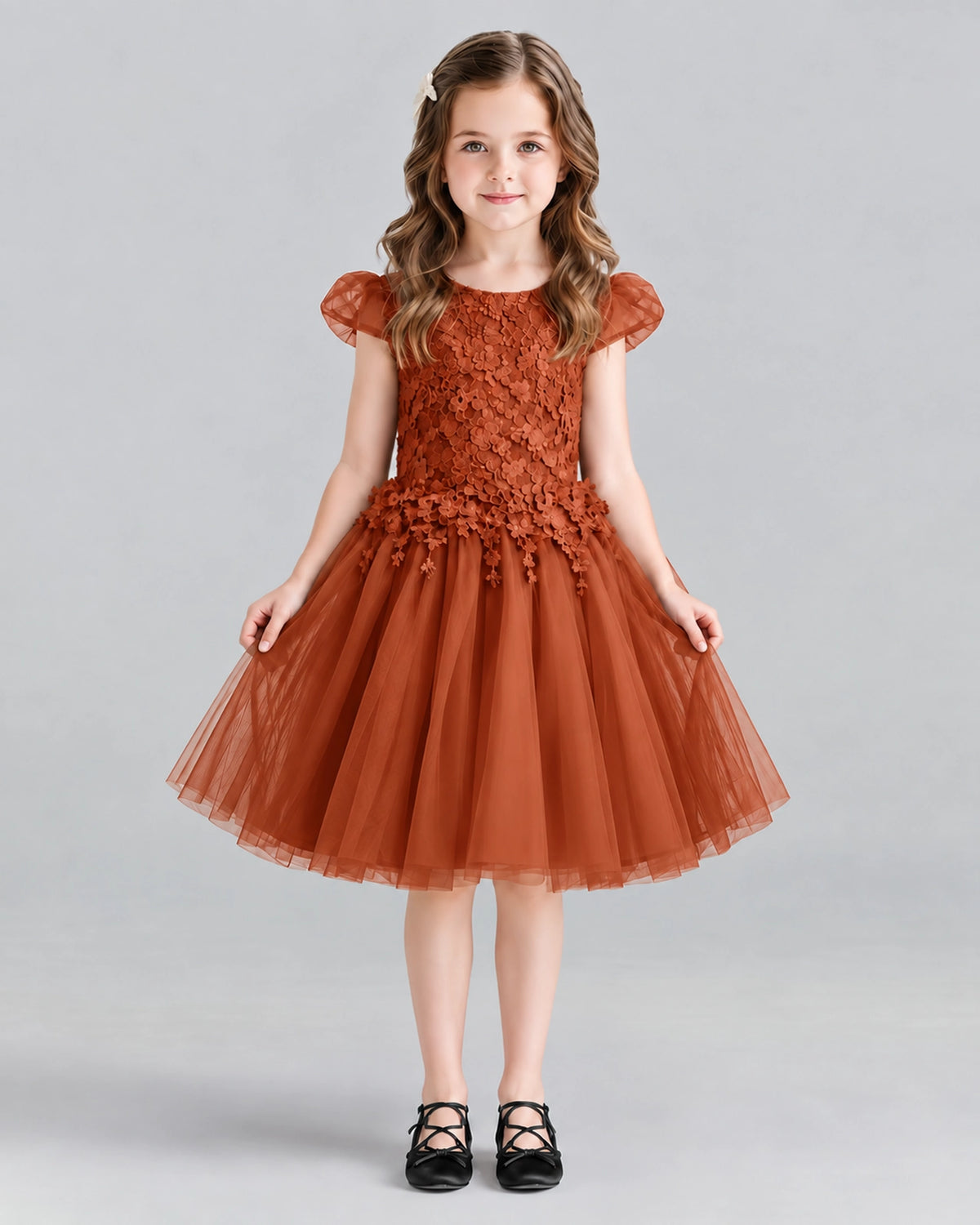 Burnt Orange Ball Gown Girls Formal Dresses Front