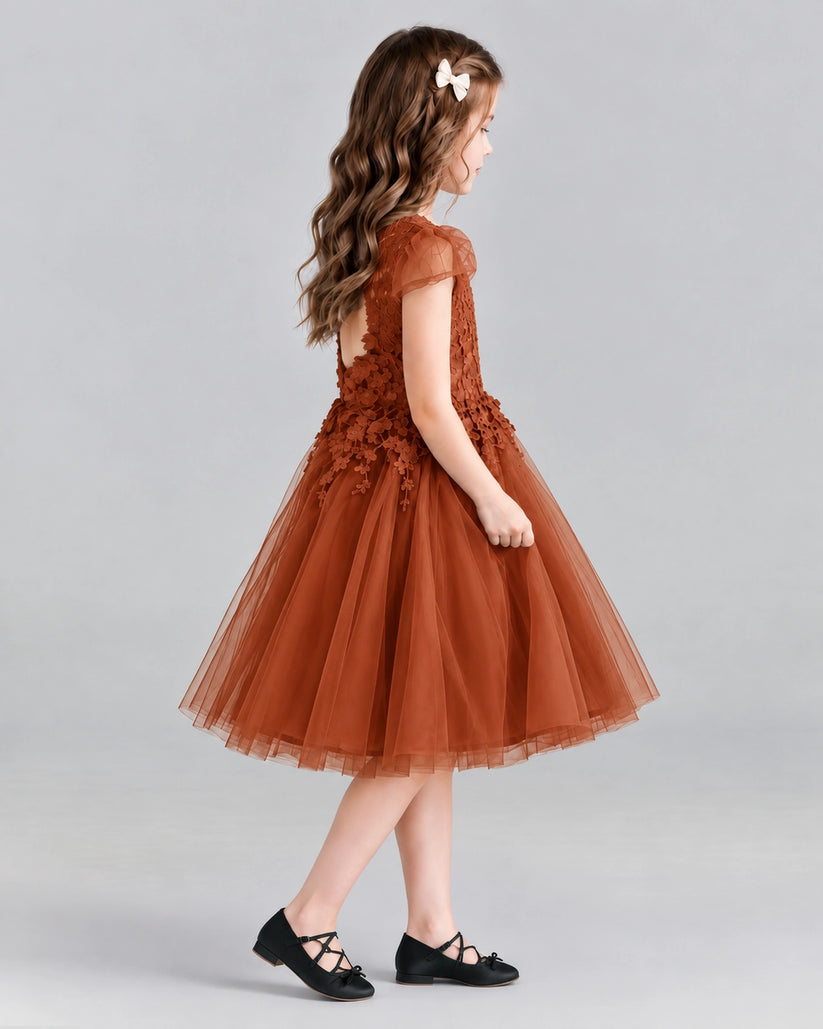 Burnt Orange Ball Gown Girls Formal Dresses Side