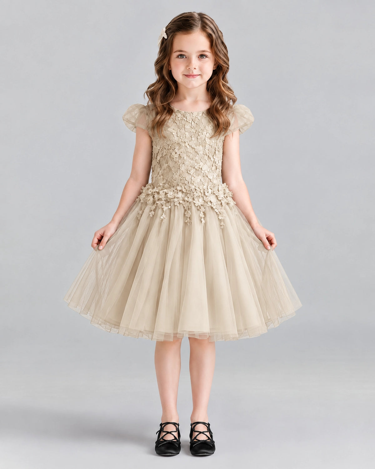 Champagne Ball Gown Girls Formal Dresses Front