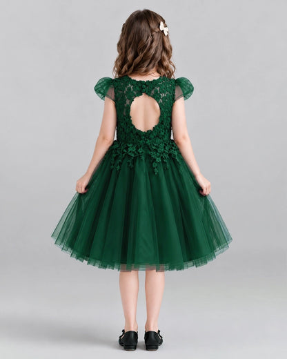Dark Green Ball Gown Girls Formal Dresses Back