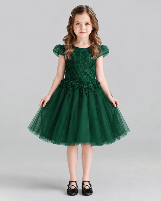 Dark Green Ball Gown Girls Formal Dresses Front