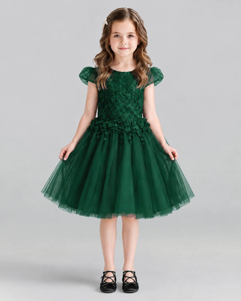 Dark Green Ball Gown Girls Formal Dresses Front