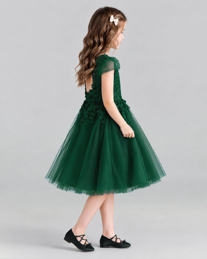 Dark Green Ball Gown Girls Formal Dresses Side