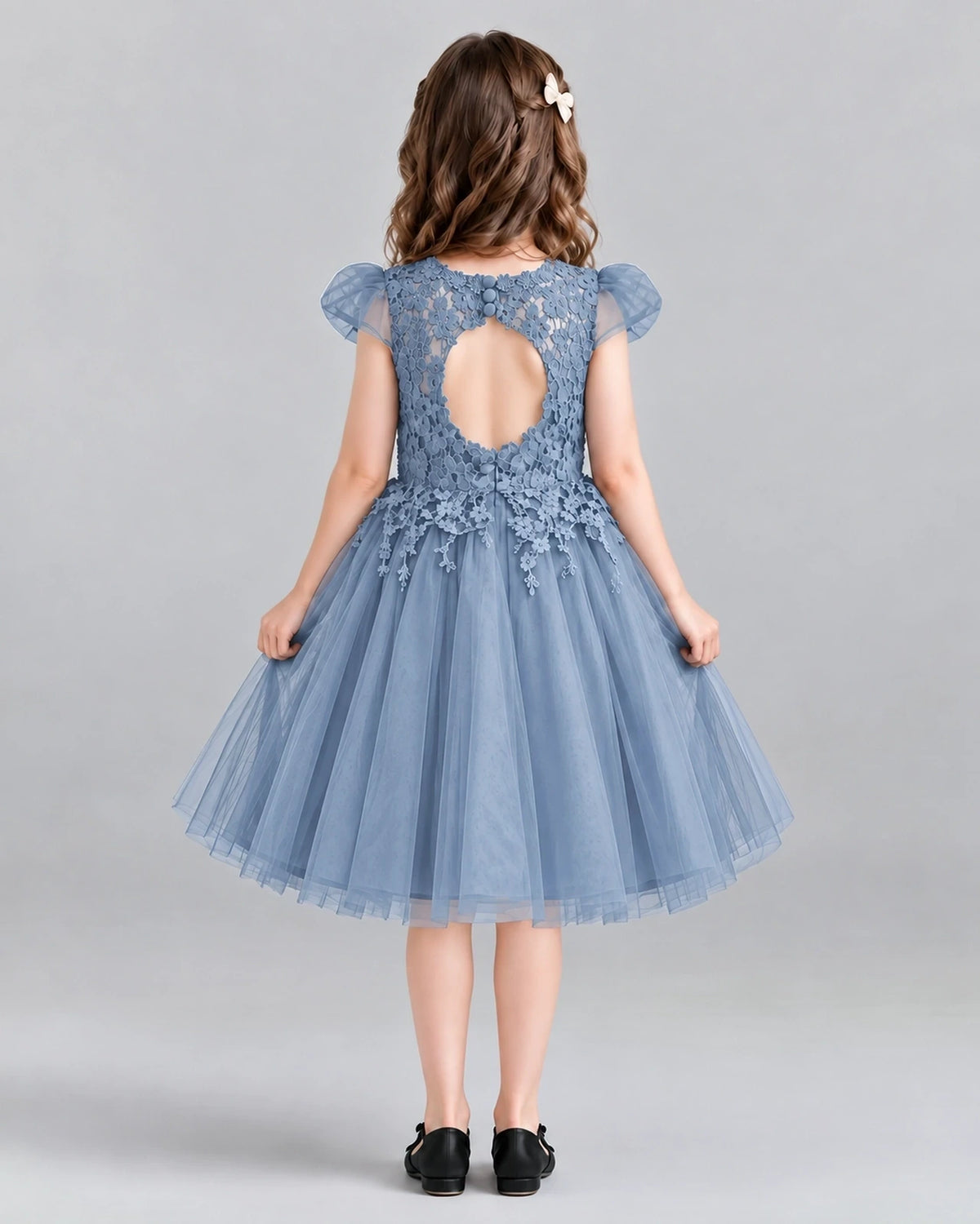 Dusty Blue Ball Gown Girls Formal Dresses Back