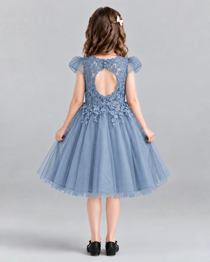 Dusty Blue Ball Gown Girls Formal Dresses Back