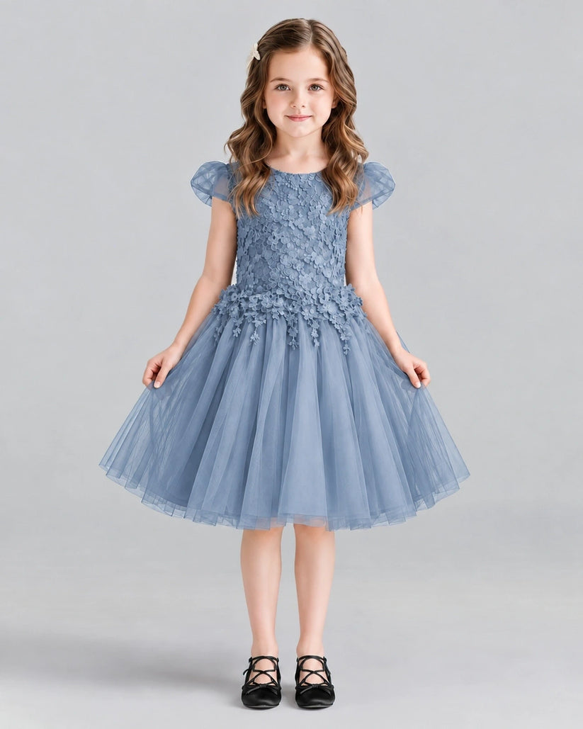 Dusty Blue Ball Gown Girls Formal Dresses Front