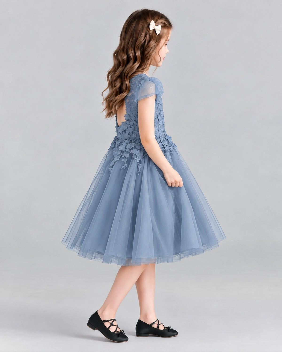 Dusty Blue Ball Gown Girls Formal Dresses Side