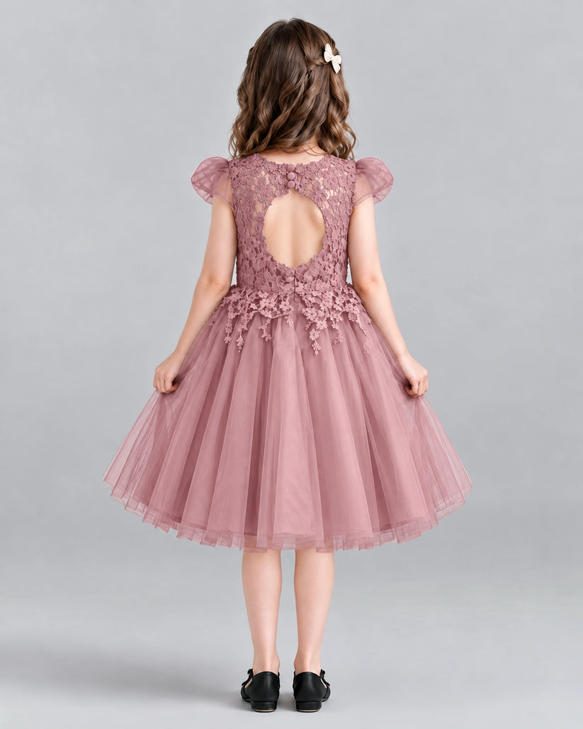 Dusty Rose Ball Gown Girls Formal Dresses Back