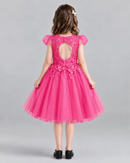Hot Pink Ball Gown Girls Formal Dresses Back