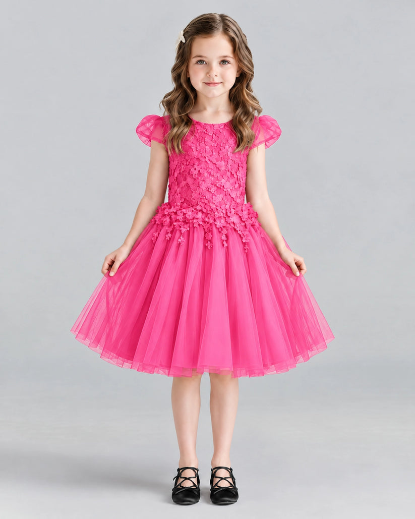 Hot Pink Ball Gown Girls Formal Dresses Front