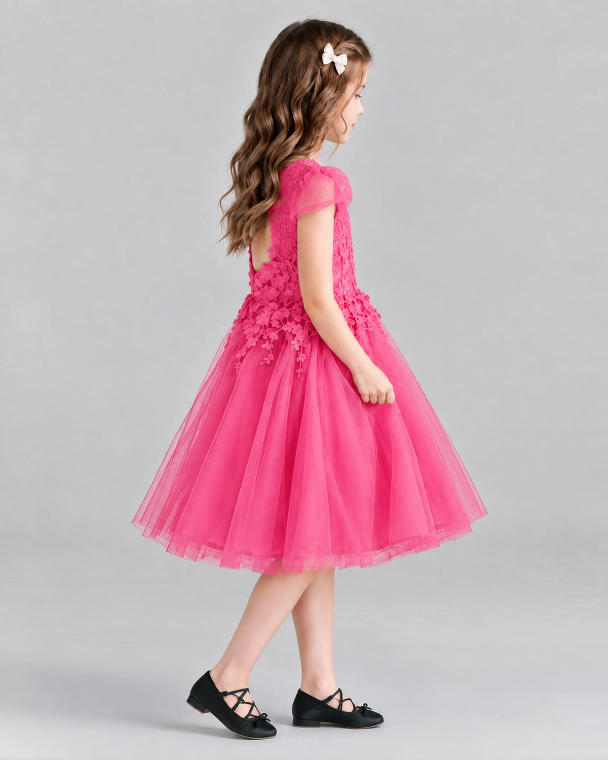 Hot Pink Ball Gown Girls Formal Dresses Side
