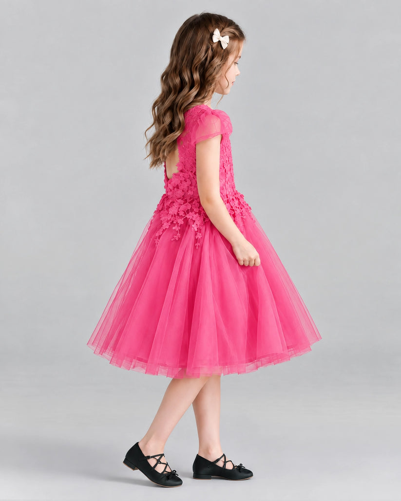 Hot Pink Ball Gown Girls Formal Dresses Side
