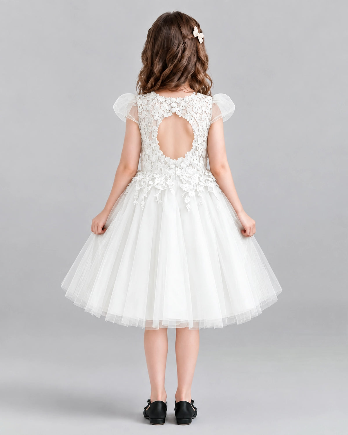 Ivory Ball Gown Girls Formal Dresses Back