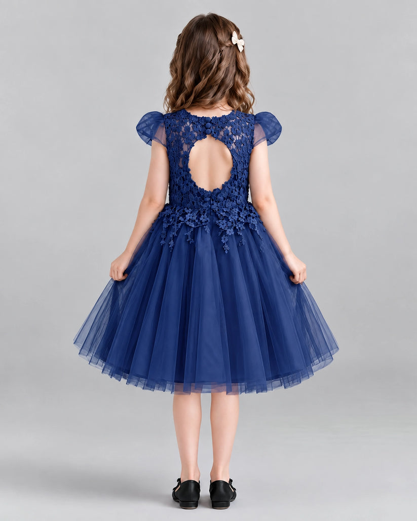 Navy Blue Ball Gown Girls Formal Dresses Back