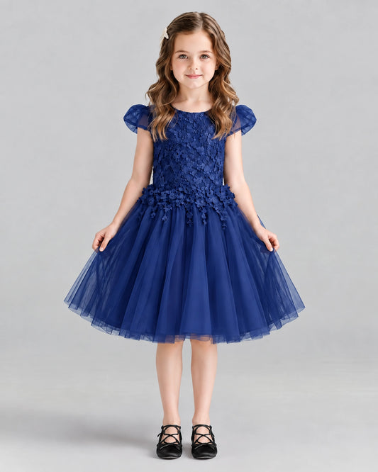 Navy Blue Ball Gown Girls Formal Dresses Front