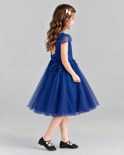 Navy Blue Ball Gown Girls Formal Dresses Side