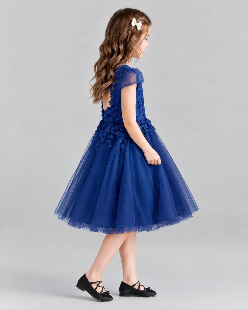 Navy Blue Ball Gown Girls Formal Dresses Side