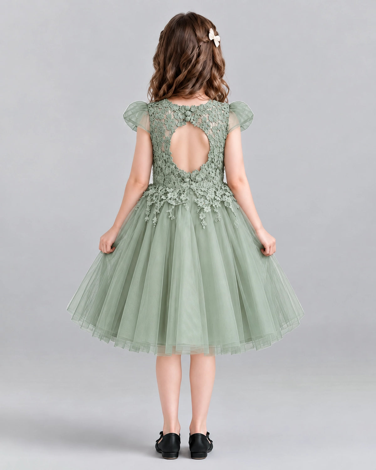 Sage Green Ball Gown Girls Formal Dresses Back