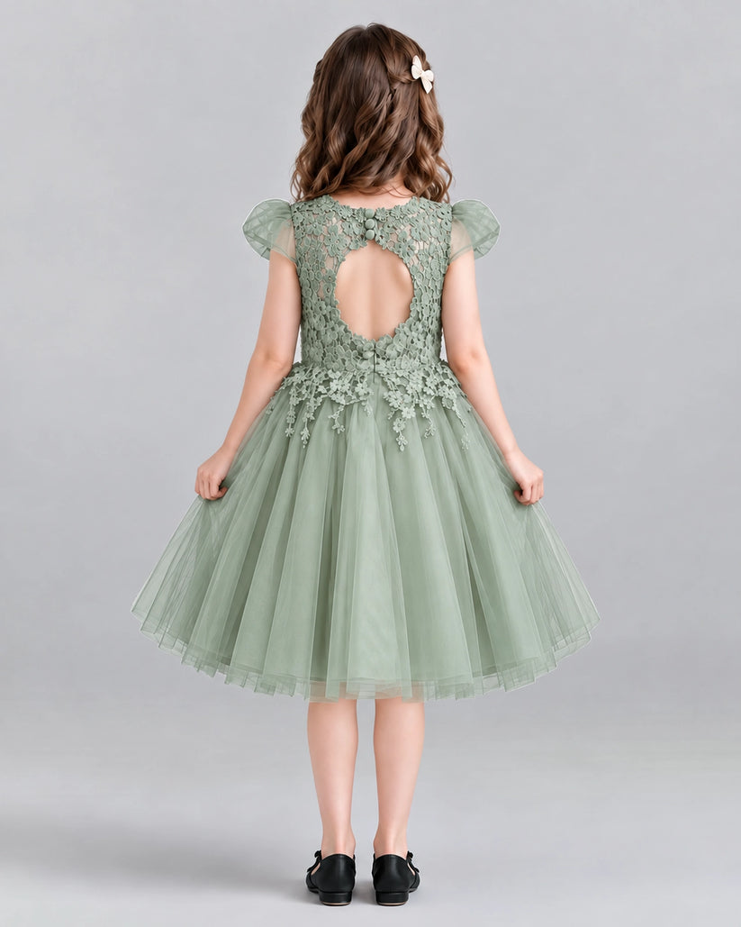 Sage Green Ball Gown Girls Formal Dresses Back