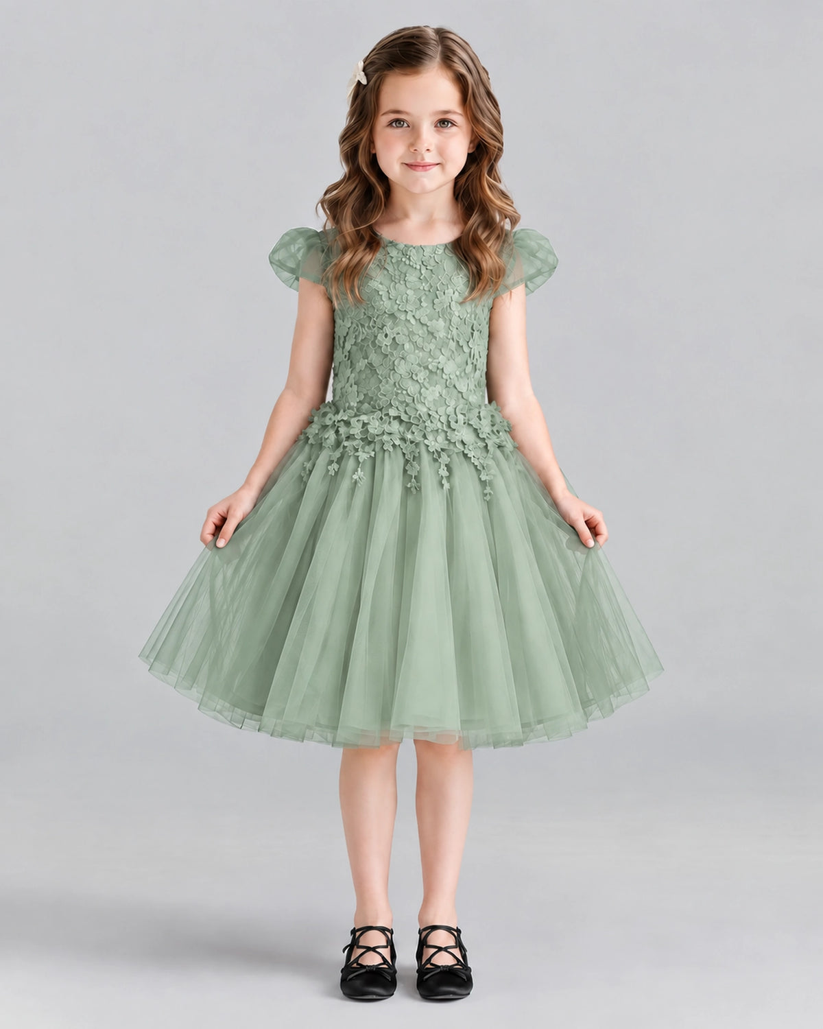 Sage Green Ball Gown Girls Formal Dresses Front