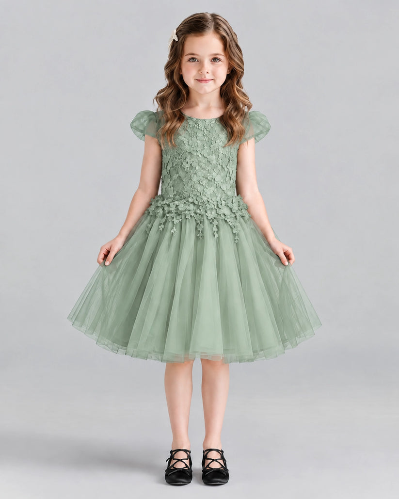 Sage Green Ball Gown Girls Formal Dresses Front