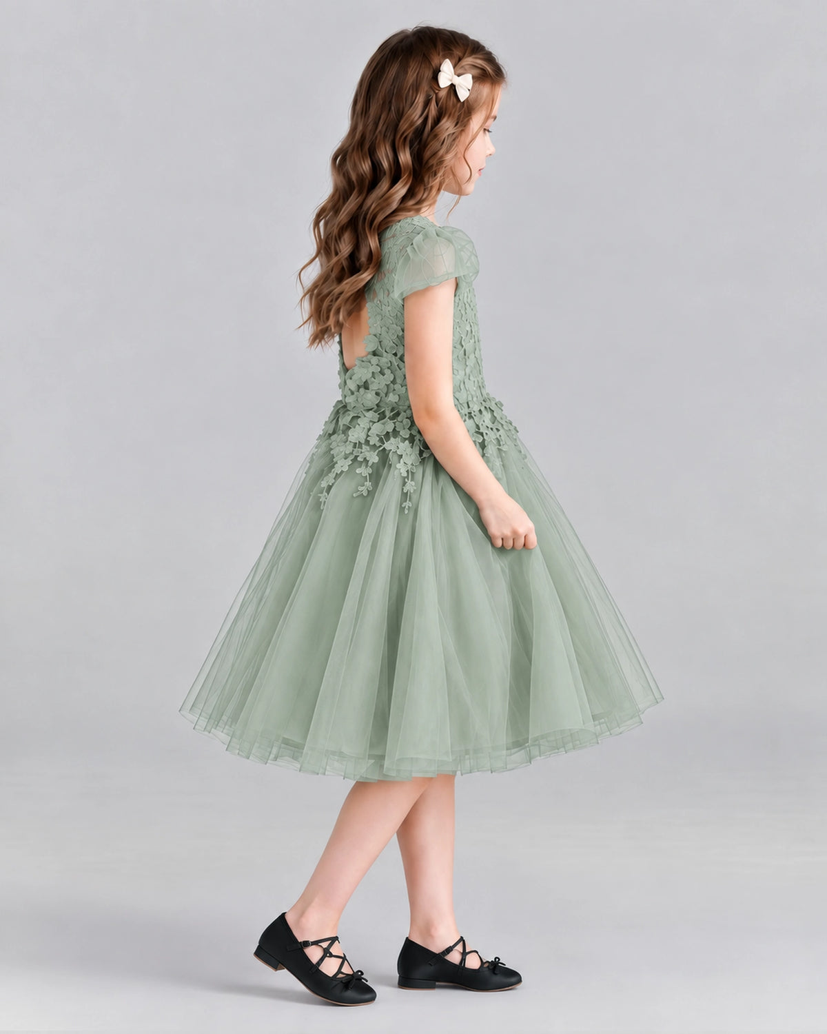Sage Green Ball Gown Girls Formal Dresses Side