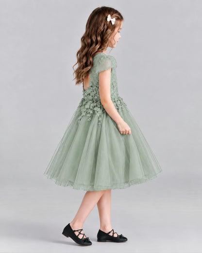 Sage Green Ball Gown Girls Formal Dresses Side