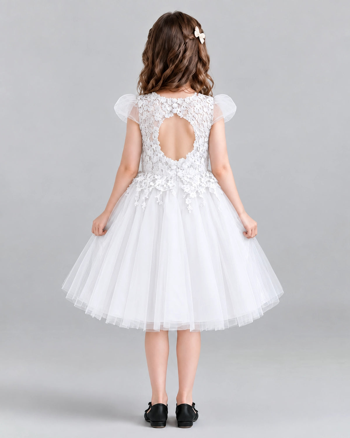 White Ball Gown Girls Formal Dresses Back