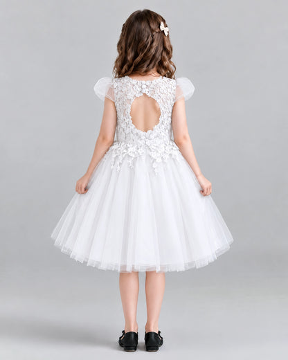 White Ball Gown Girls Formal Dresses Back