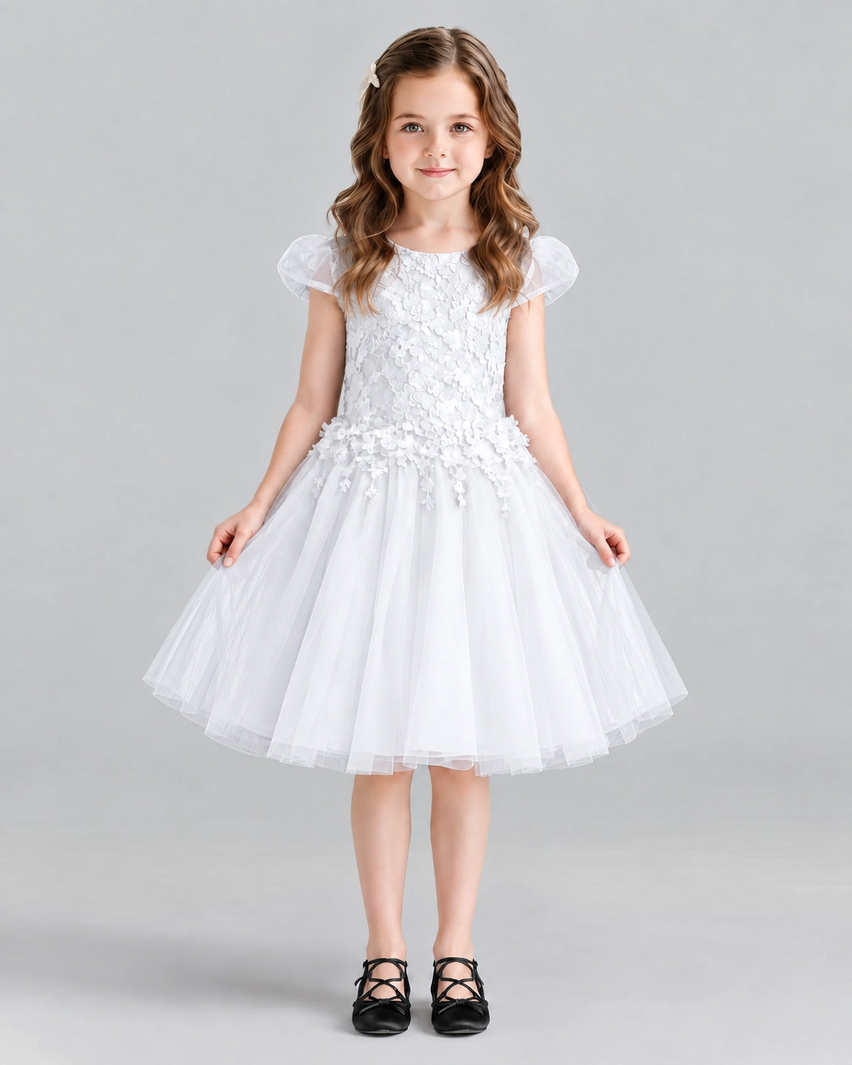 White Ball Gown Girls Formal Dresses Front