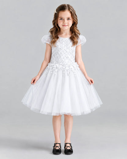 White Ball Gown Girls Formal Dresses Front