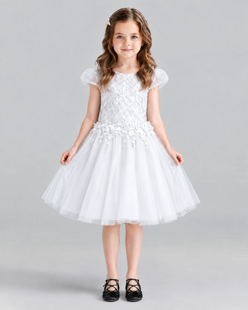 White Ball Gown Girls Formal Dresses Front
