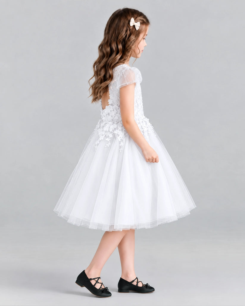 White Ball Gown Girls Formal Dresses Side