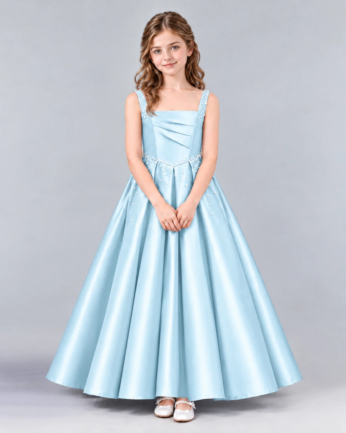 Baby Blue Ball Gown Girls Formal Dress Front