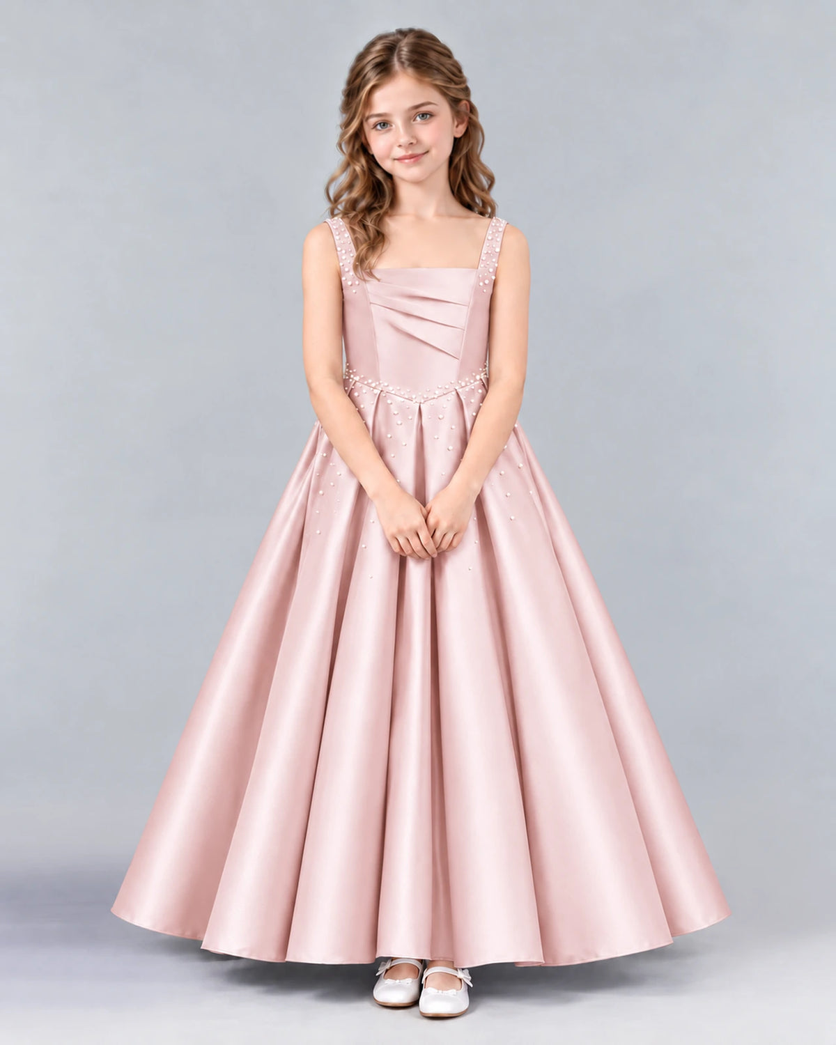 Blush Pink Ball Gown Girls Formal Dress Front