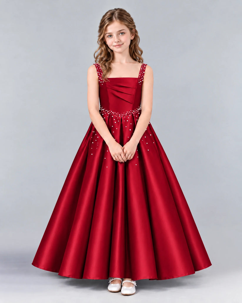 Burgundy Ball Gown Girls Formal Dress Front