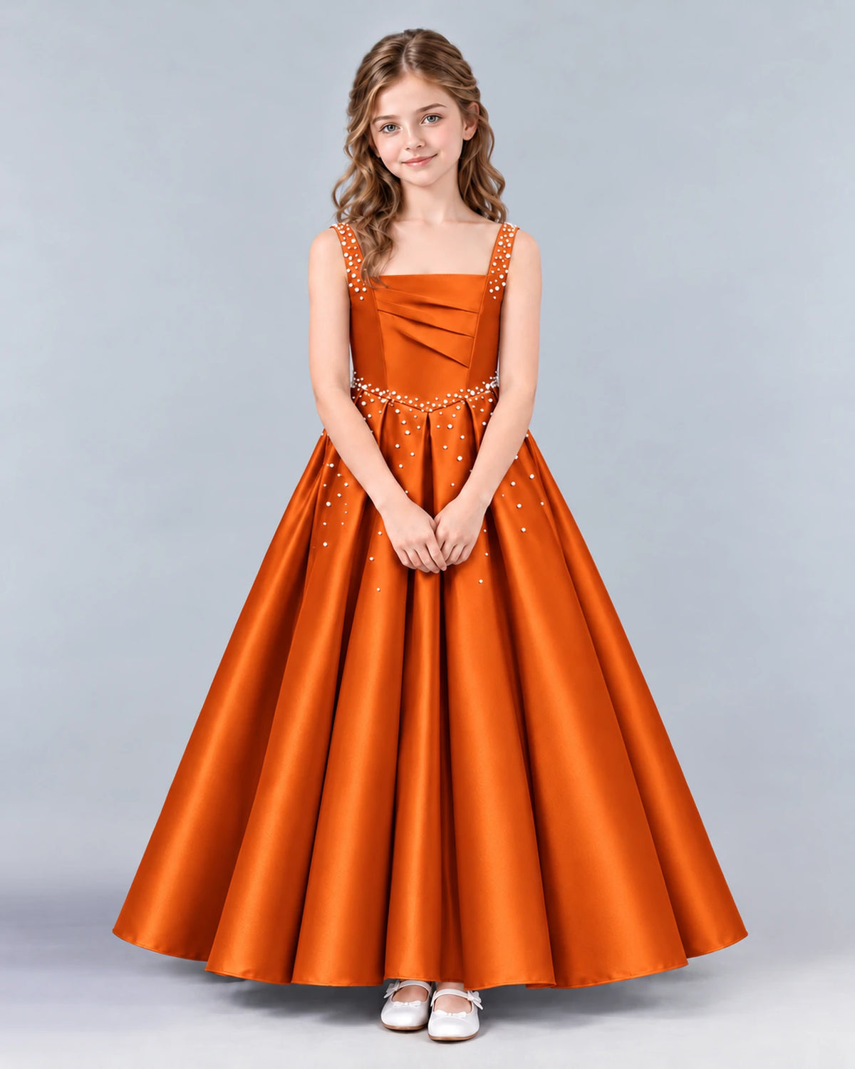Burnt Orange Ball Gown Girls Formal Dress Front