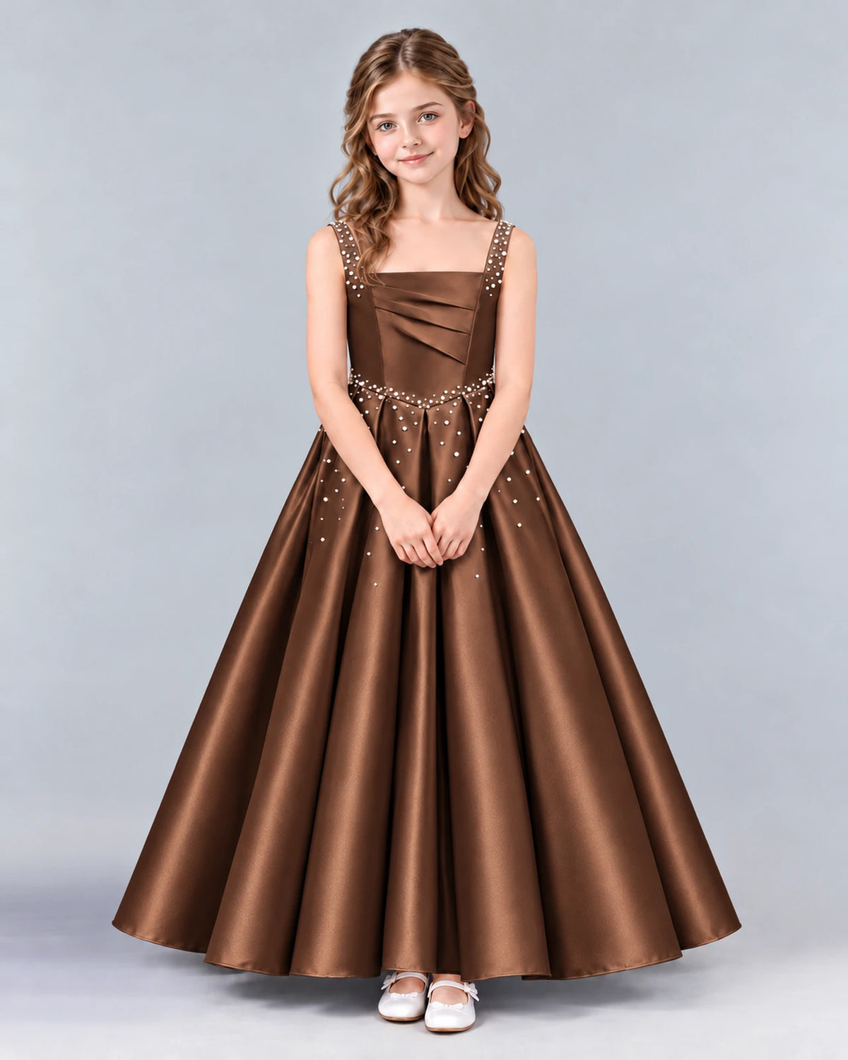 Chocolate Ball Gown Girls Formal Dress Front