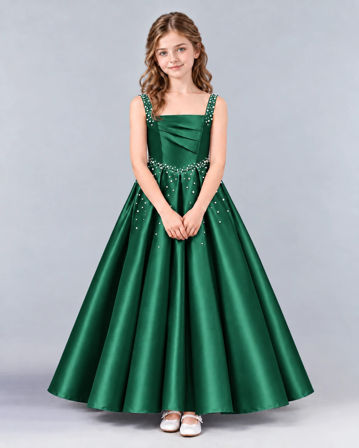 Dark Green Ball Gown Girls Formal Dress Front
