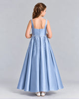 Dusty Blue Ball Gown Girls Formal Dress Back [Shared]