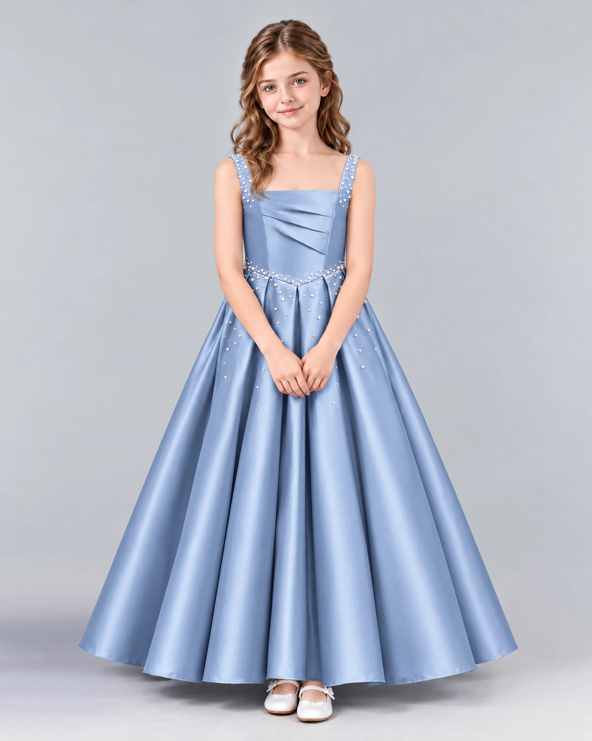 Dusty Blue Ball Gown Girls Formal Dress Front
