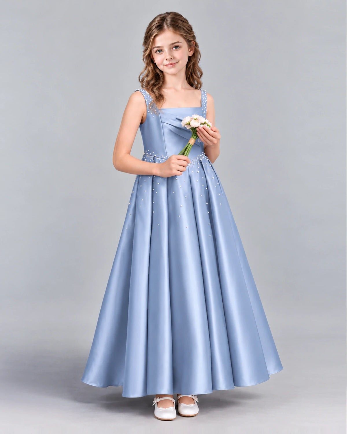 Dusty Blue Ball Gown Girls Formal Dress Side [Shared]